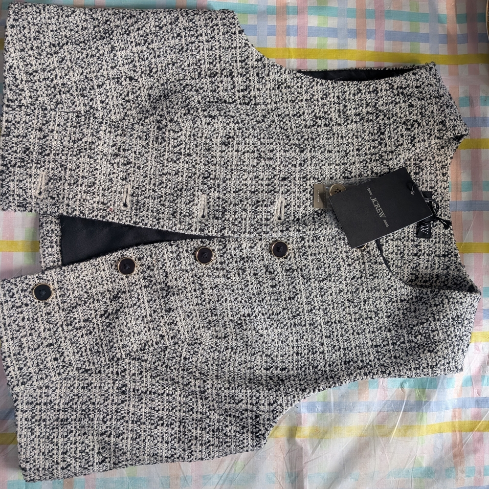 J. Crew Black and White Tweed Button Vest